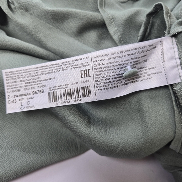 NWOT Mango Green Ruched Blouse with Long Sleeves -Size L - Picture 7 of 7